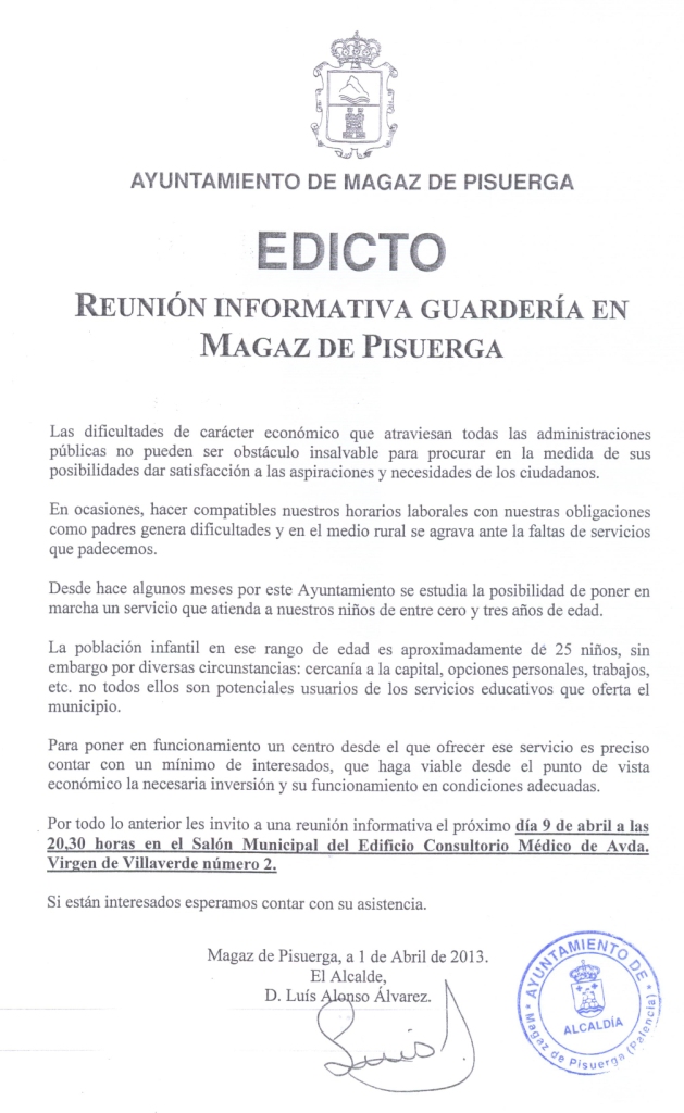 Reunion informativa guarderia en Magaz de Pisuerga