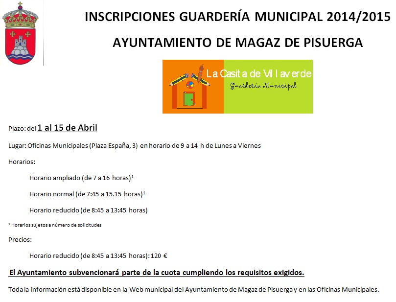 Inscripciones guardería municipal 2014/2015