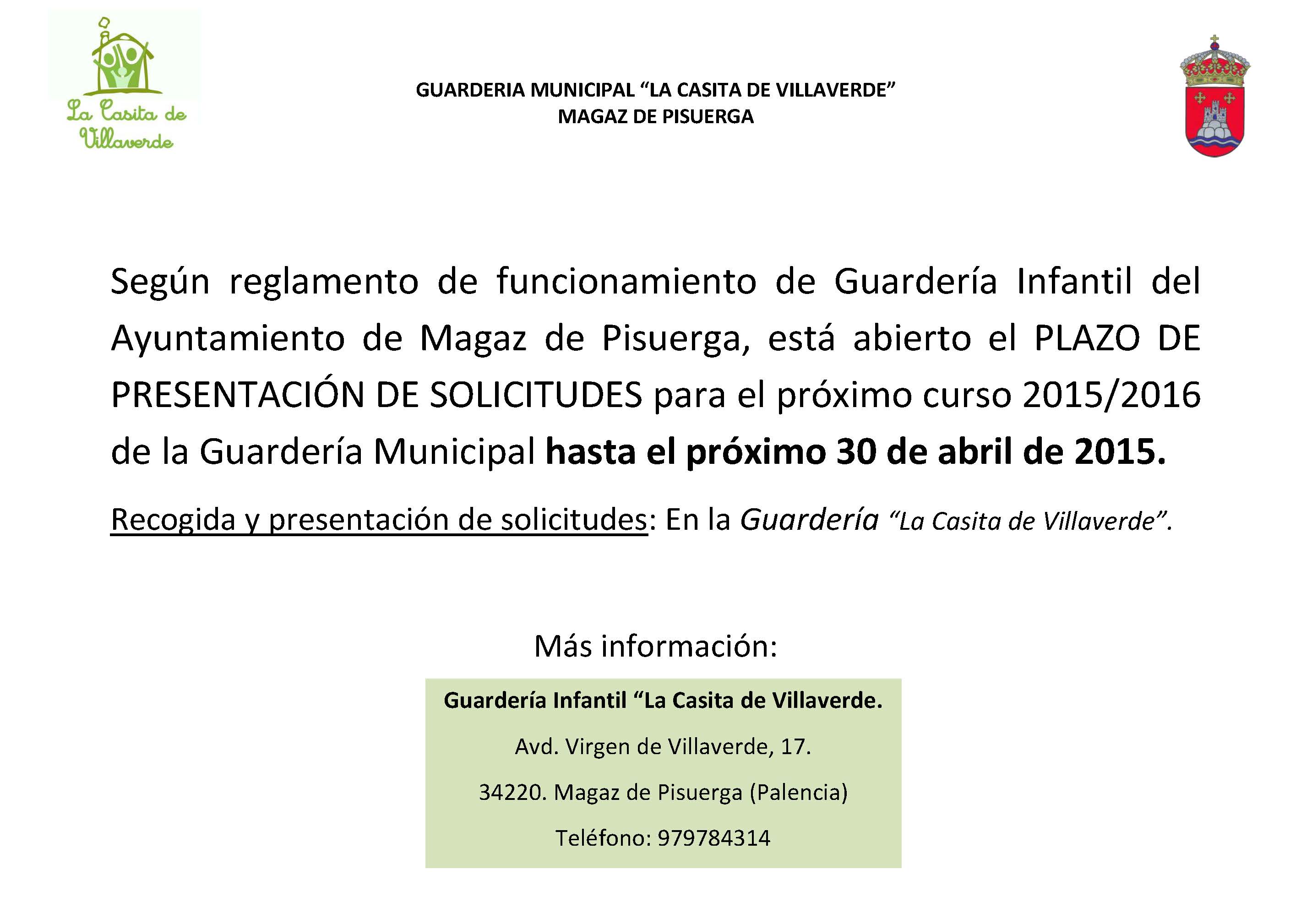 Abierto el PLAZO DE PRESENTACIÓN DE SOLICITUDES de la GUARDERíA MUNICIPAL “LA CASITA DE VILLAVERDE” 2015/2016