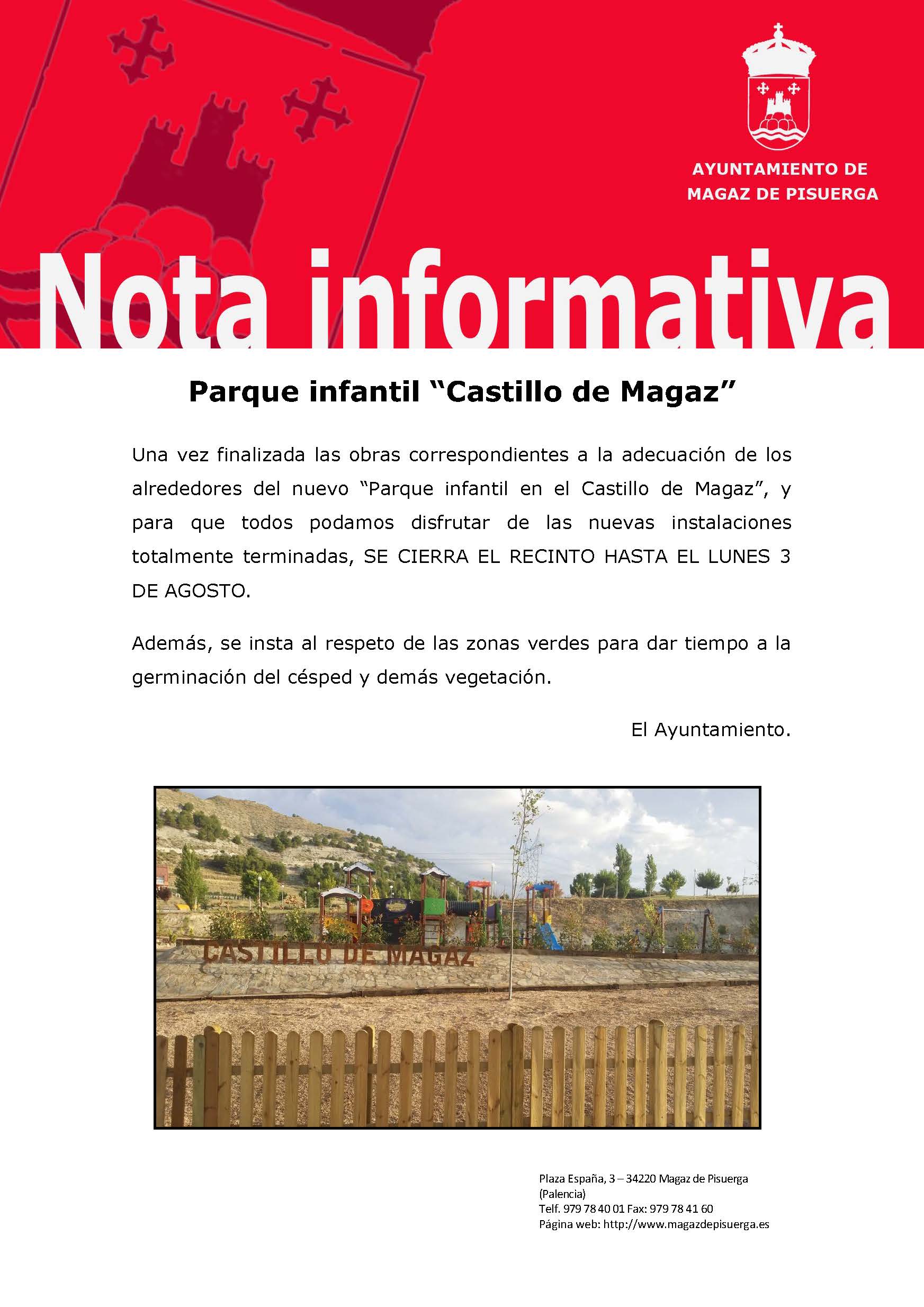 Nota informativa, parque infantil Castillo de Magaz