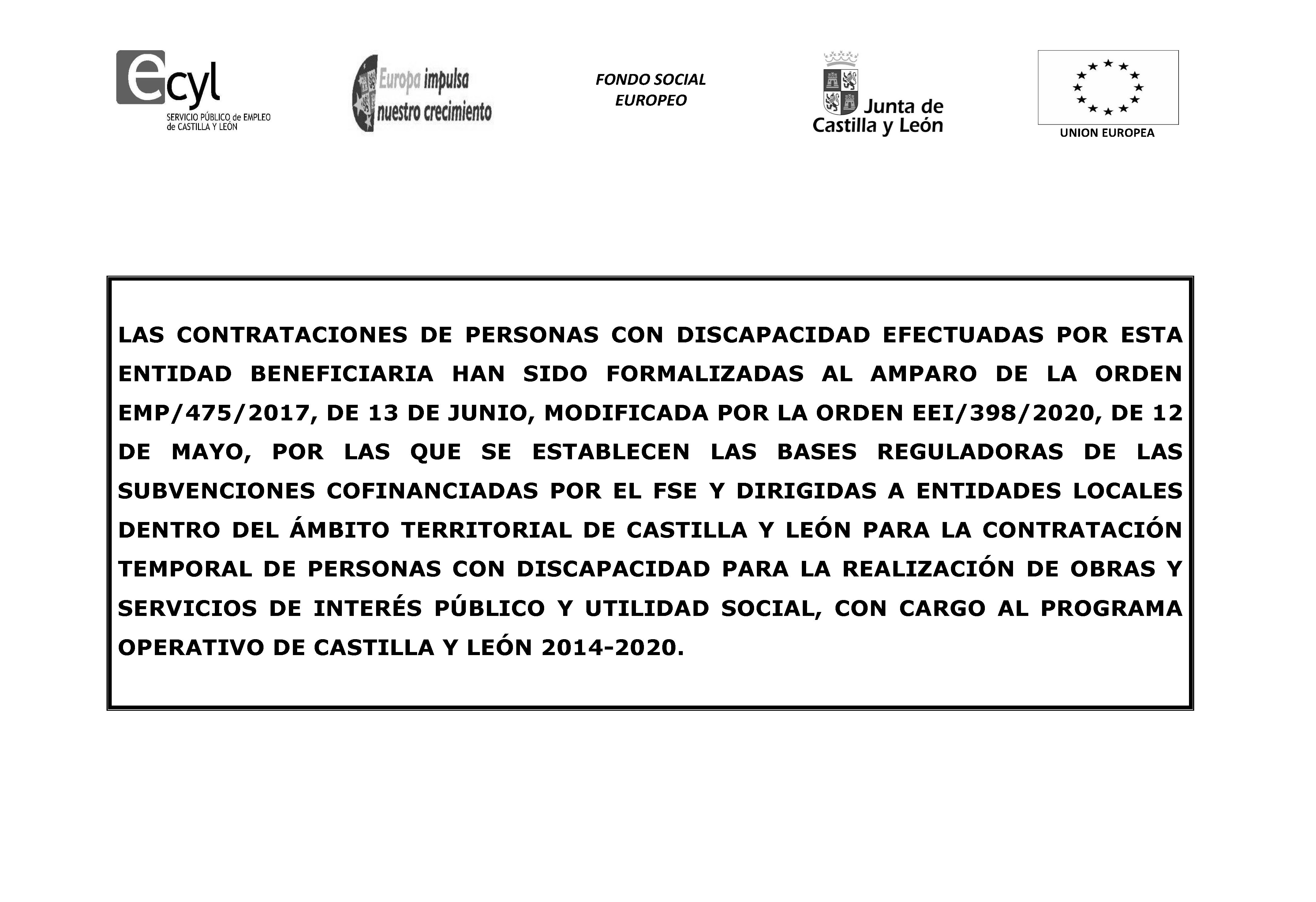 Contrataciones de personas con discapacidad por medio del programa operativo de castilla y león 2014-2020