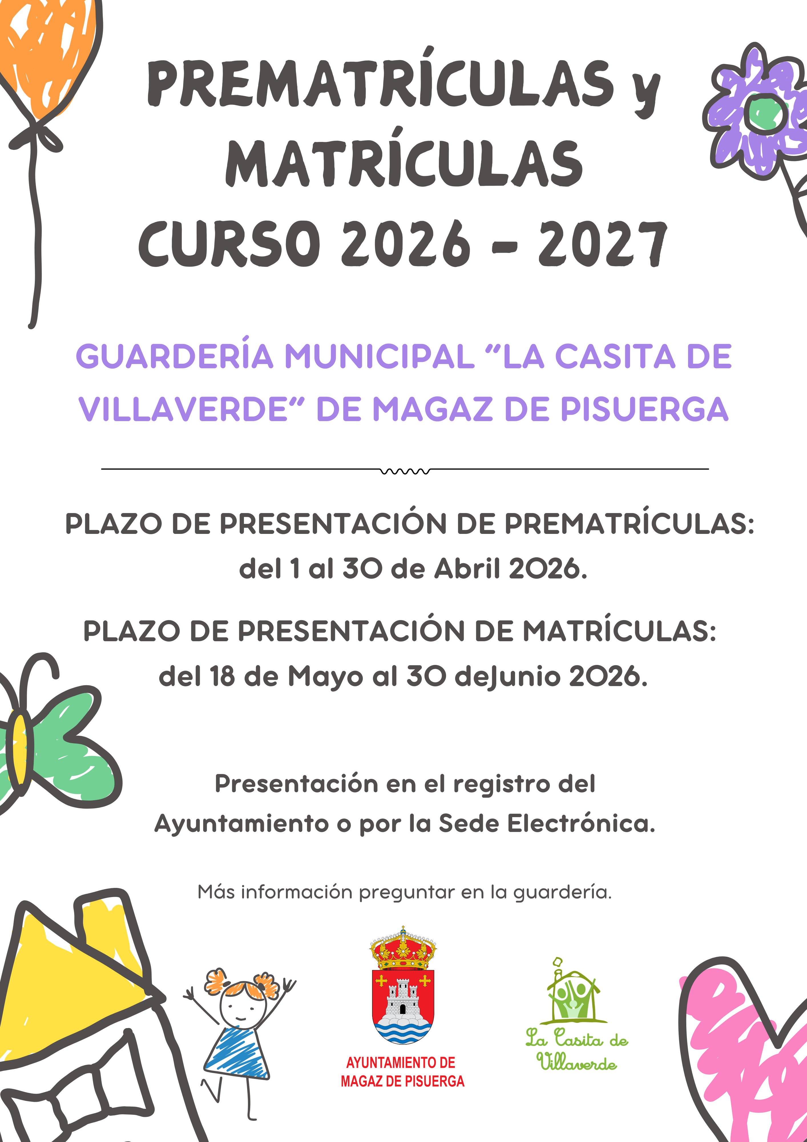 Guardería municipal Prematriculas y matrículas Curso 2026-2027